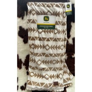 John Deere Oversized Plush Throw Blanket 60x70 Southwestern Tan Cream Fleece New
